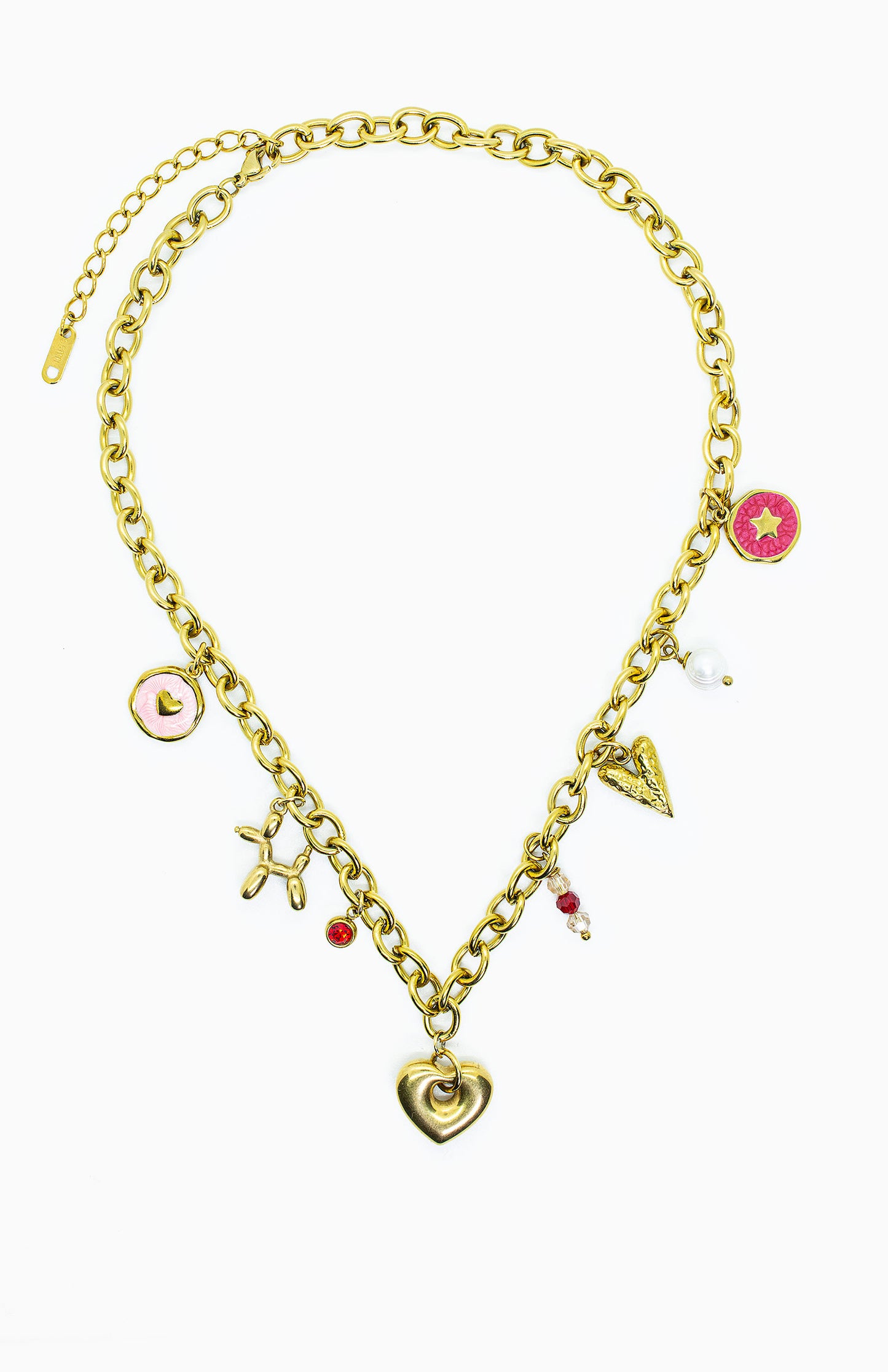 Zlatý náhrdelník se srdíčkem a drobnými přívěsky