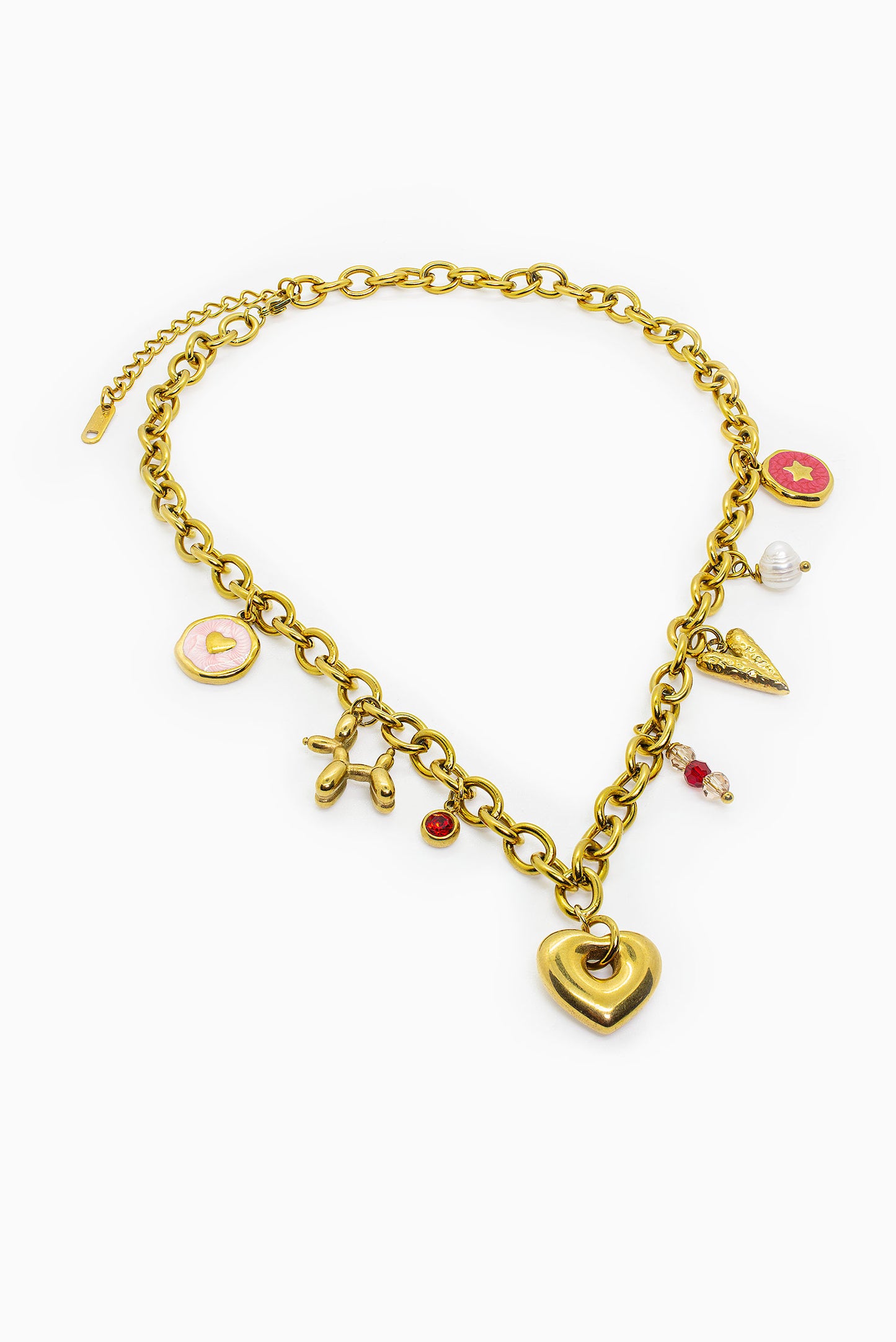 Zlatý náhrdelník se srdíčkem a drobnými přívěsky