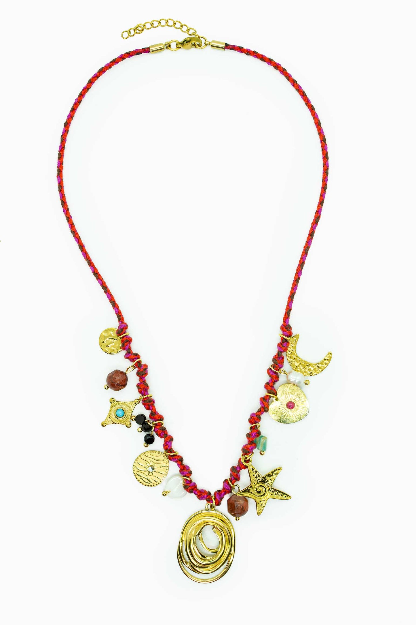 Zlatý náhrdelník s prsteny a hvězdicemi a mincemi