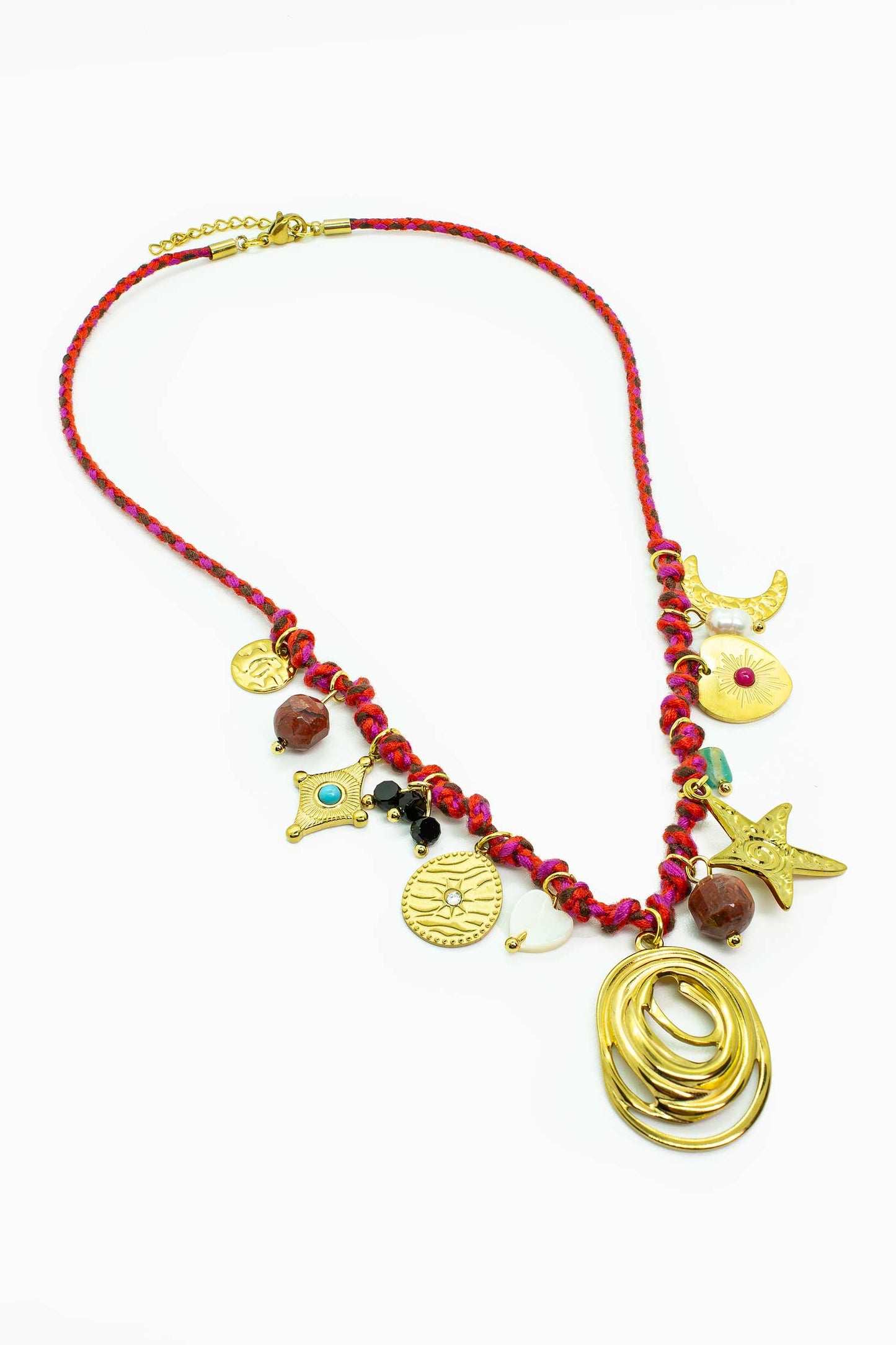 Zlatý náhrdelník s prsteny a hvězdicemi a mincemi